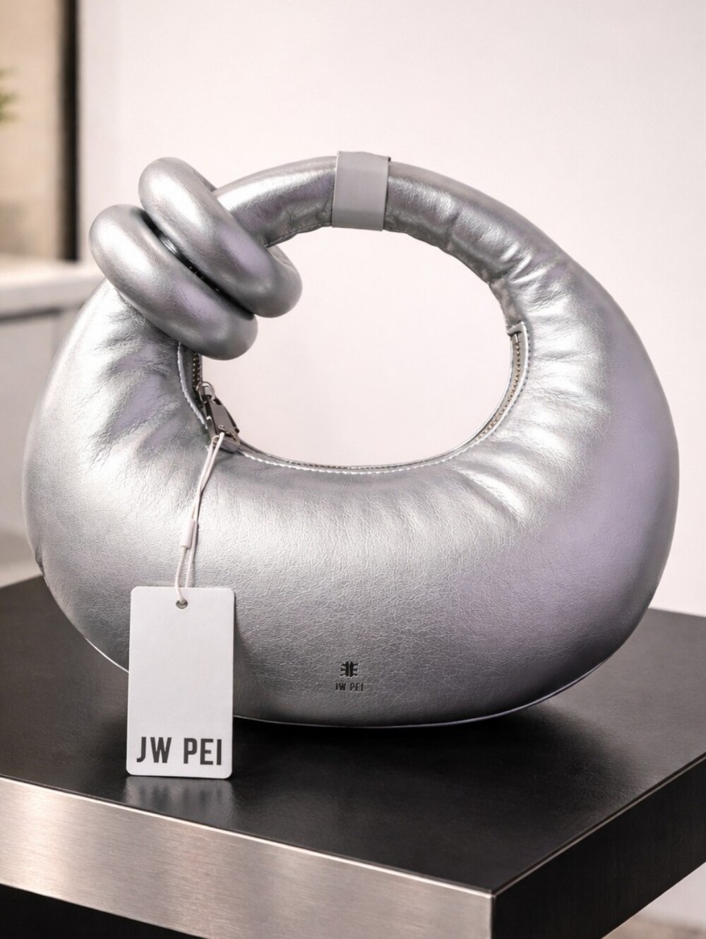 JW PEI Silver Metallic Crescent Ring Handle Bag - NWT